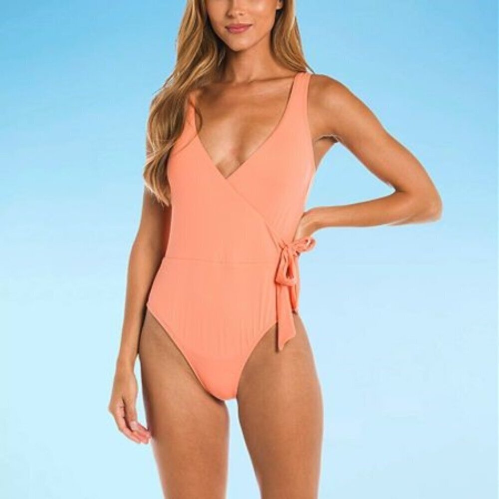 Mynah - Women's One Piece Swimsuit, Coral Flower Orange with Built In Bra​​​